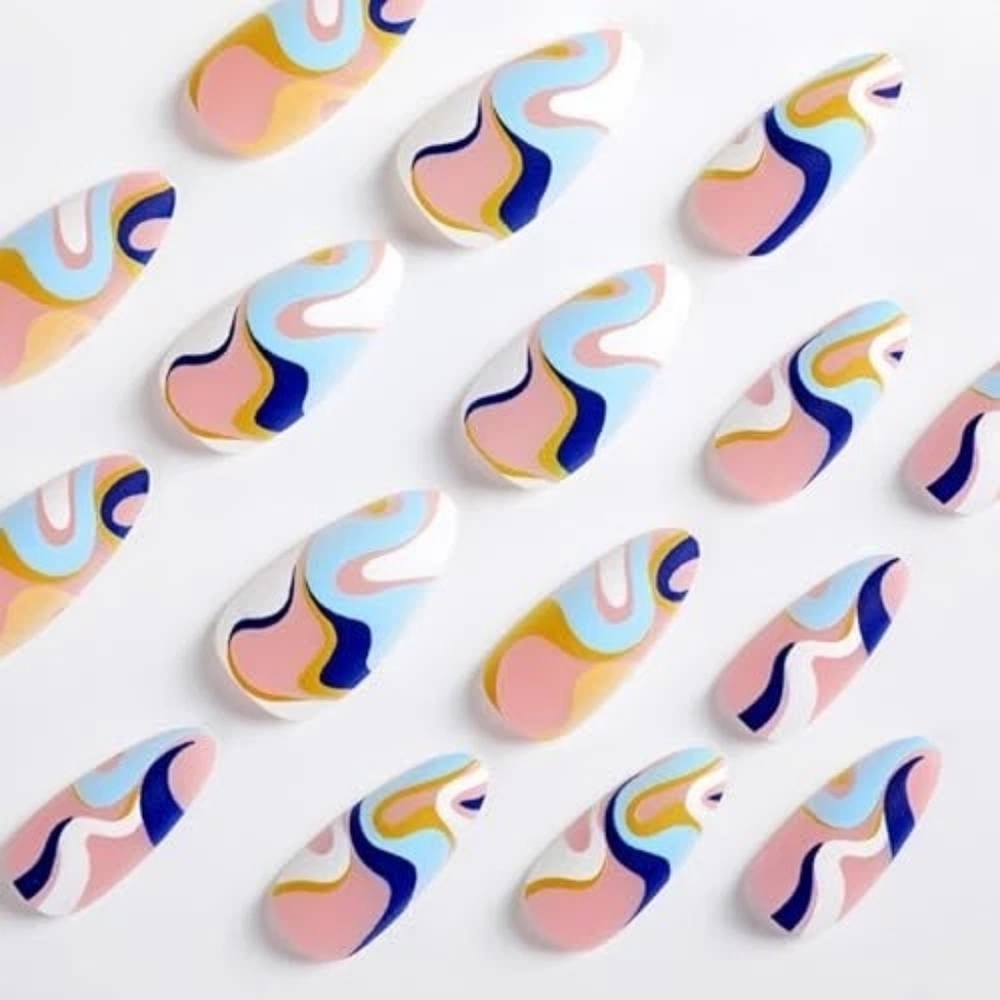 Almond Abstract Medium Length Line Designs - Picture 6 of 6